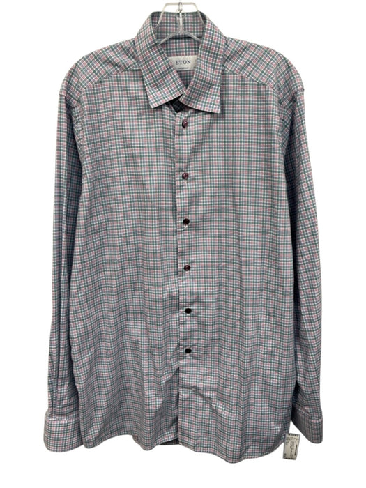 Eton Size 16.5 Pink & Aqua Cotton Plaid Button up Men's Long Sleeve Shirt Pink & Aqua / 16.5