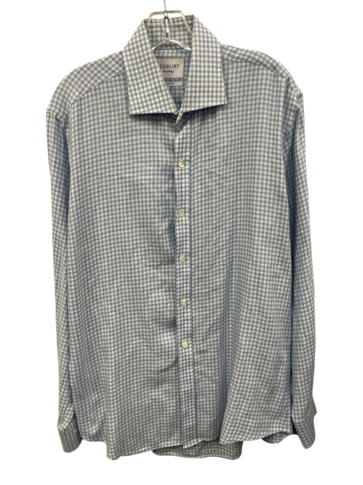 Ledbury Size L Light Blue & White Cotton Blend Plaid Flannel Long Sleeve Shirt Light Blue & White / L