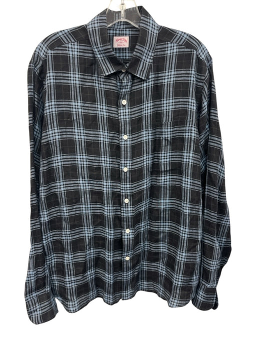 Hamilton Size XL Black & Light Blue Linen Plaid Button up Long Sleeve Shirt Black & Light Blue / XL