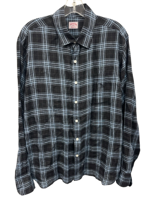 Hamilton Size XL Black & Light Blue Linen Plaid Button up Long Sleeve Shirt Black & Light Blue / XL