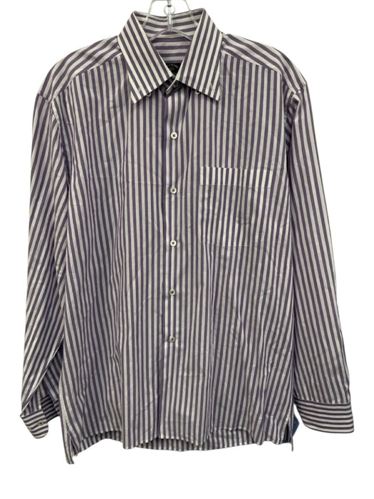 Solemare Size M Purple & White Cotton Striped Button up Men's Long Sleeve Shirt Purple & White / M