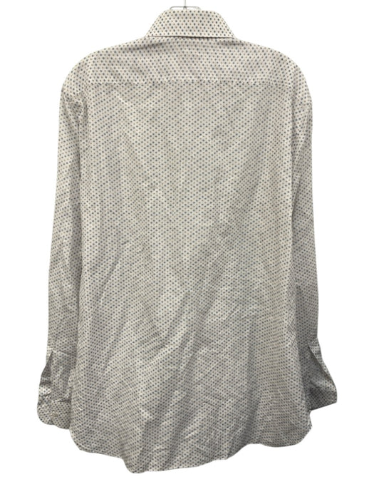 Isaia Size 17 White & Tan Linen Blend Floral Button up Men's Long Sleeve Shirt White & Tan / 17