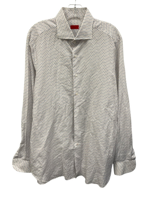 Isaia Size 17 White & Tan Linen Blend Floral Button up Men's Long Sleeve Shirt White & Tan / 17