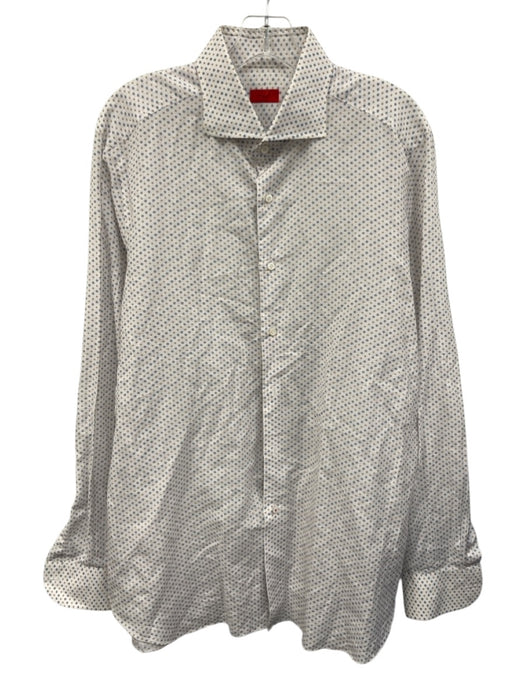 Isaia Size 17 White & Tan Linen Blend Floral Button up Men's Long Sleeve Shirt White & Tan / 17