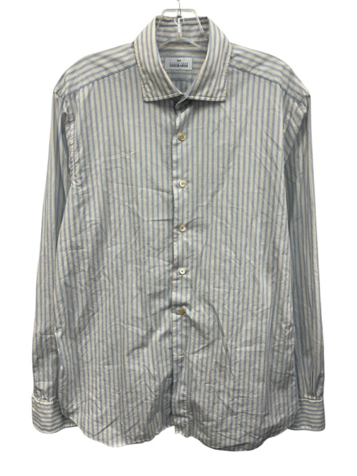 Gherardi Size 16.5 White & Blue Cotton Striped Button Up Men's Long Sleeve Shirt White & Blue / 16.5
