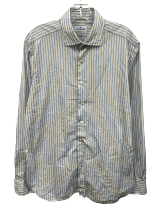 Gherardi Size 16.5 White & Blue Cotton Striped Button Up Men's Long Sleeve Shirt White & Blue / 16.5