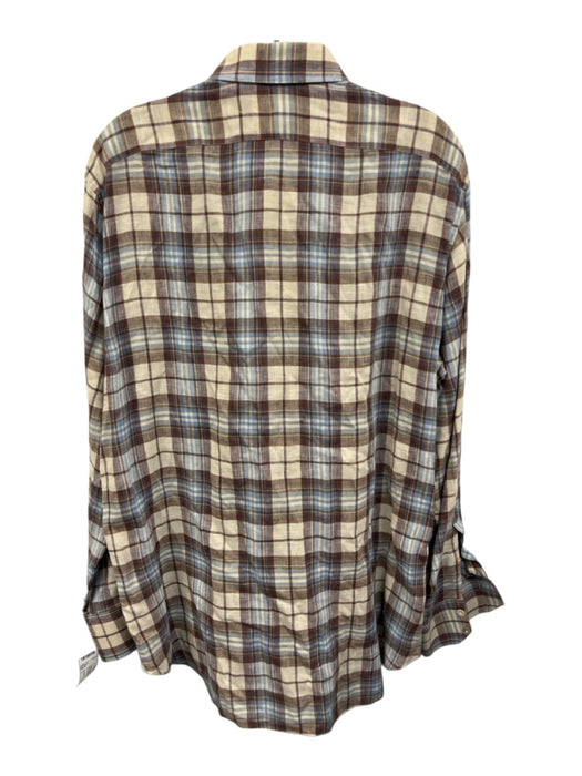 Giannetto Size L Red & Beige Linen Blend Plaid Button Up Men's Long Sleeve Shirt Red & Beige / L