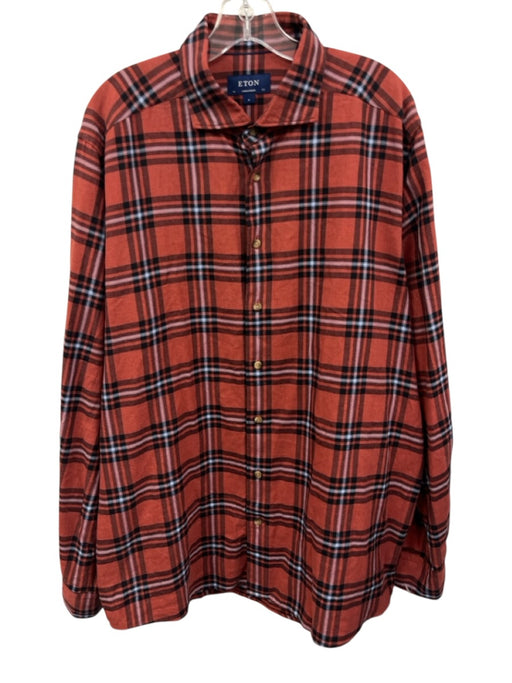 Eton Size L Red & Black Wool Blend Plaid Flannel Button up Long Sleeve Shirt Red & Black / L