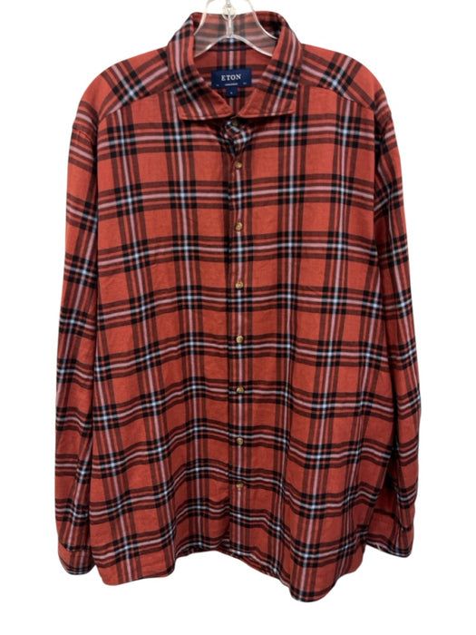 Eton Size L Red & Black Wool Blend Plaid Flannel Button up Long Sleeve Shirt Red & Black / L