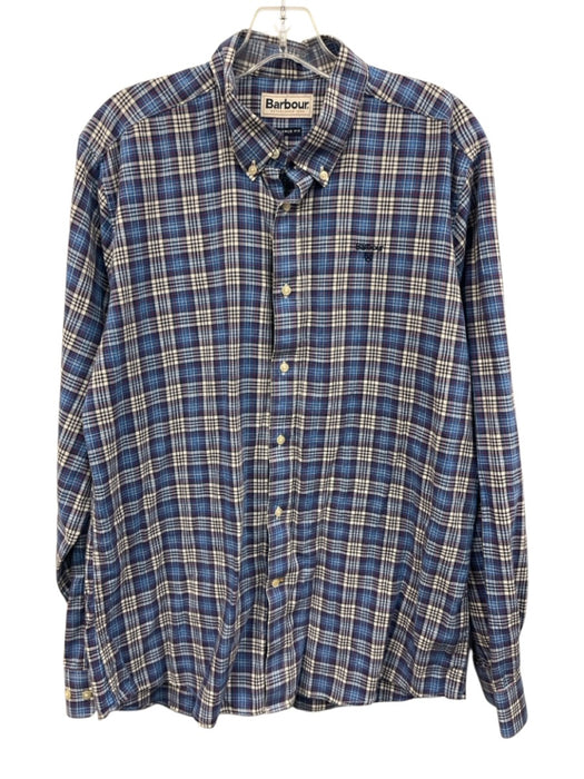 Barbour Size M Blue & White Linen Blend Plaid Button Up Men's Long Sleeve Shirt Blue & White / M