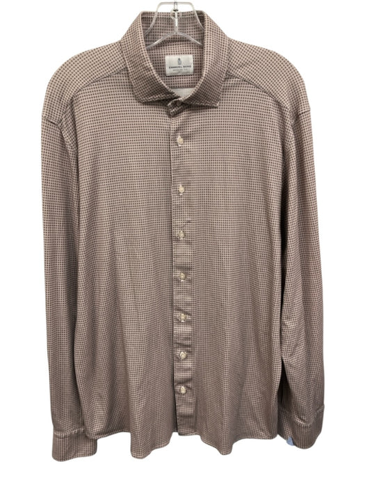 Emanuel Berg Size XL Pink & Brown Print Cotton Blend Micro Long Sleeve Shirt Pink & Brown Print / XL