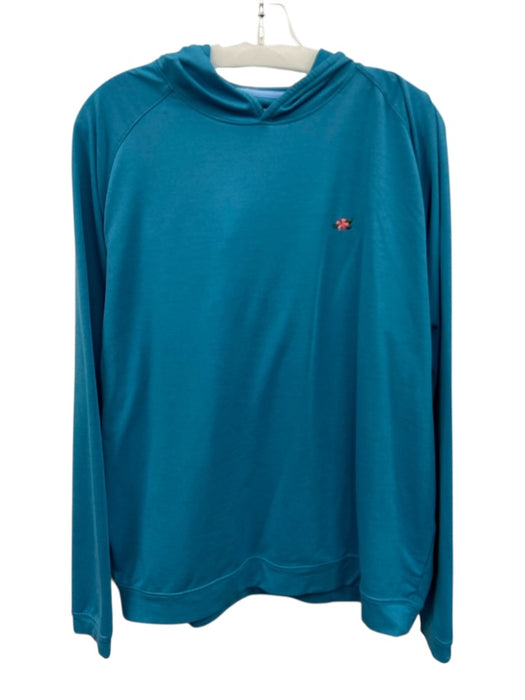 Peter Millar Size L Blue Synthetic Solid Hoodie Athleisure Long Sleeve Shirt Blue / L
