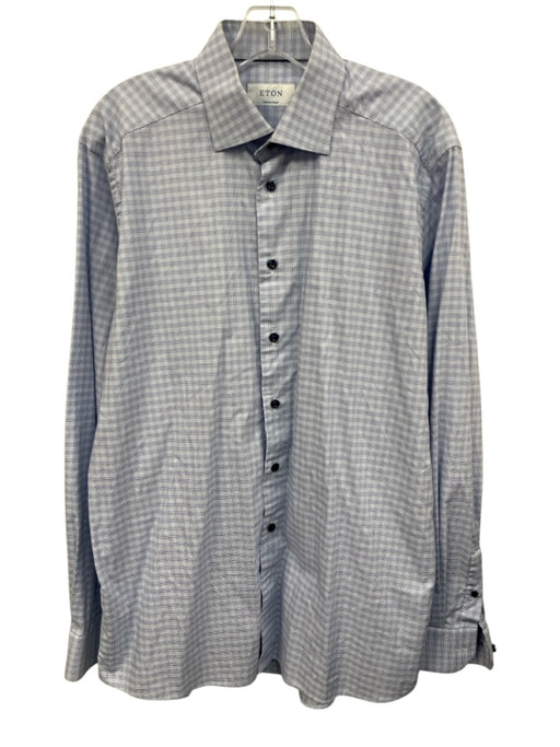 Eton Size 16 Blue Cotton Plaid Button Up Spread Collar Men's Long Sleeve Shirt Blue / 16