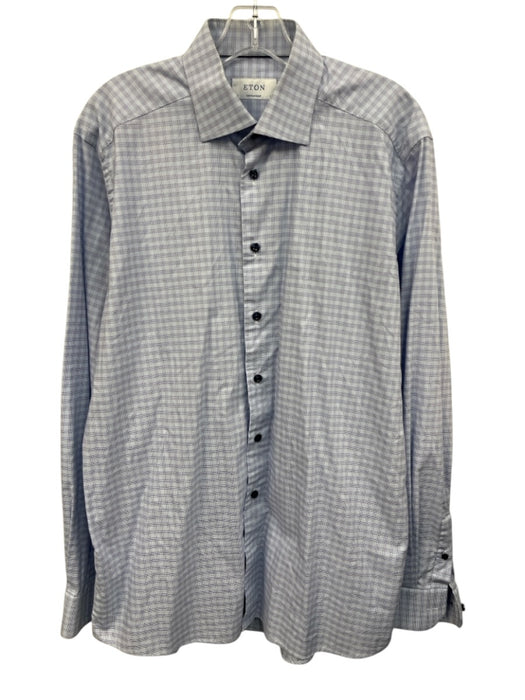 Eton Size 16 Blue Cotton Plaid Button Up Spread Collar Men's Long Sleeve Shirt Blue / 16