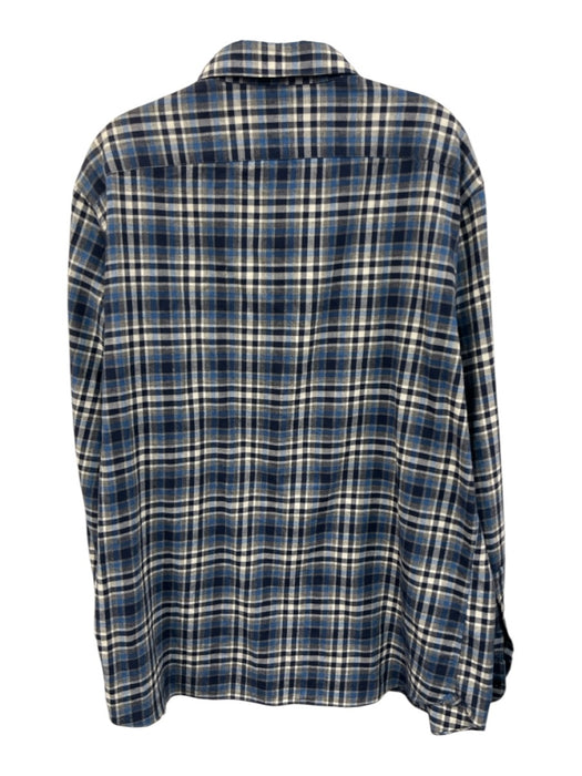 Giangi Size 17.5 Blue & Gray Cotton Blend Plaid Button Up Long Sleeve Shirt Blue & Gray / 17.5