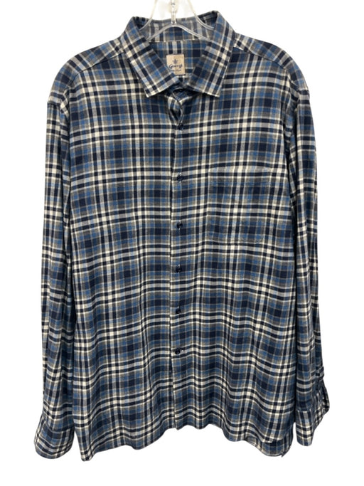 Giangi Size 17.5 Blue & Gray Cotton Blend Plaid Button Up Long Sleeve Shirt Blue & Gray / 17.5
