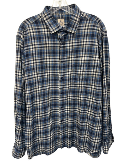 Giangi Size 17.5 Blue & Gray Cotton Blend Plaid Button Up Long Sleeve Shirt Blue & Gray / 17.5