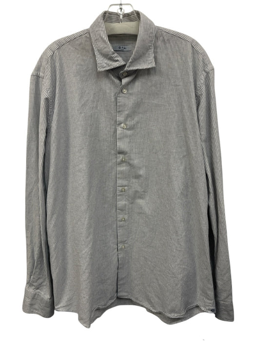 Tiki Size XL Gray & White Cotton Striped Oxford Button up Long Sleeve Shirt Gray & White / XL