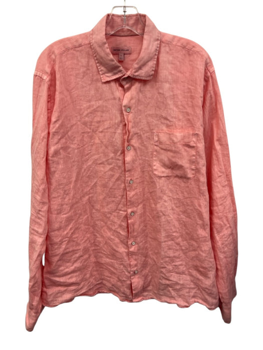 Peter Millar Size L Red Linen Washed Button up Men's Long Sleeve Shirt Red / L