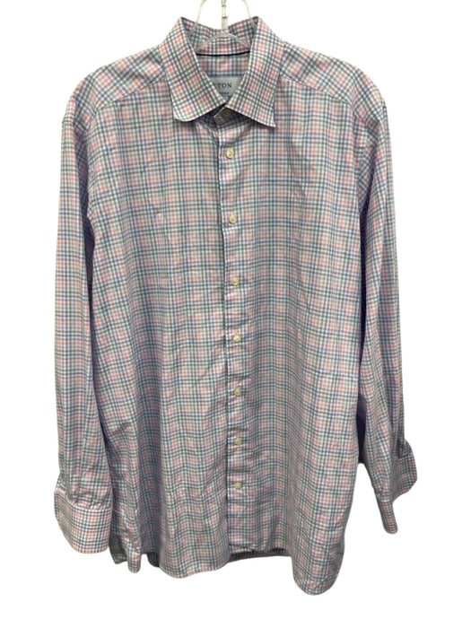 Eton Size L Pink & Blue Cotton Plaid Button Up Men's Long Sleeve Shirt Pink & Blue / L