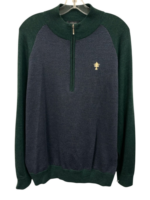 Turtleson Size L Green & Purple Wool Blend Herringbone Quarter Zip Men's Sweater Green & Purple / L