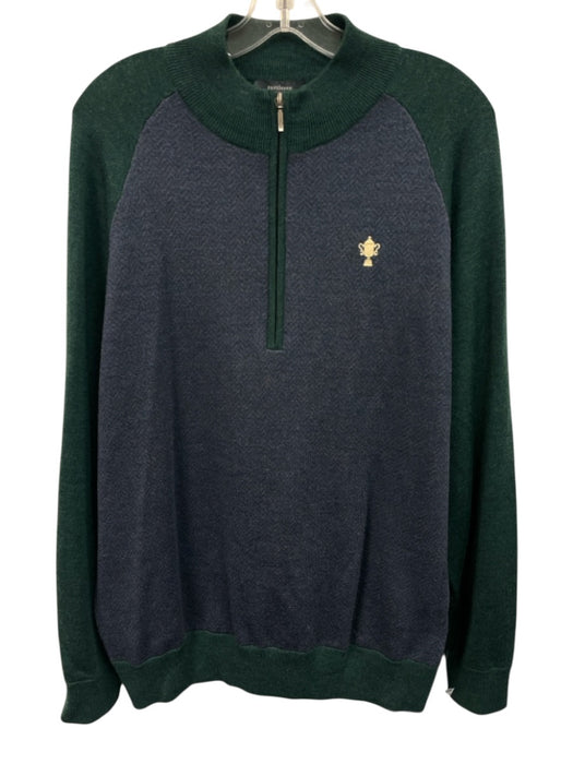Turtleson Size L Green & Purple Wool Blend Herringbone Quarter Zip Men's Sweater Green & Purple / L