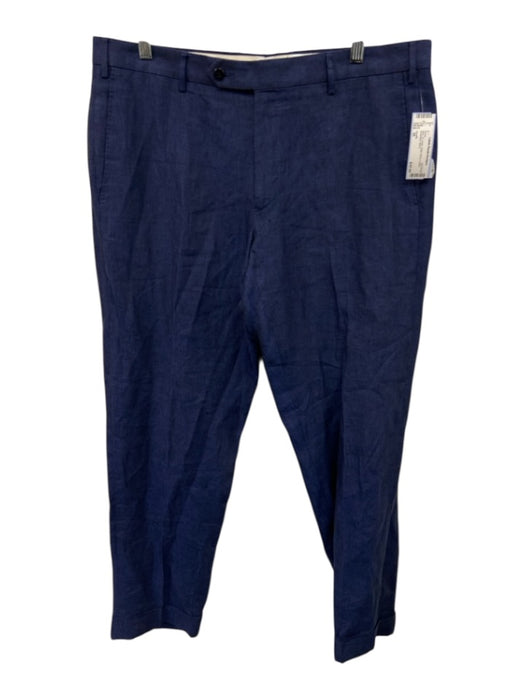 Zanella Size 36 Blue Linen Solid Dress Cuffed Men's Pants Blue / 36