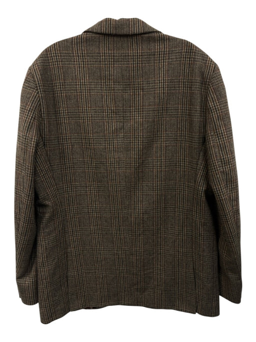 Paisley & Gray Tan & Blue Wool Blend Plaid Peak Lapel 2 Button Men's Blazer Tan & Blue / Est 42