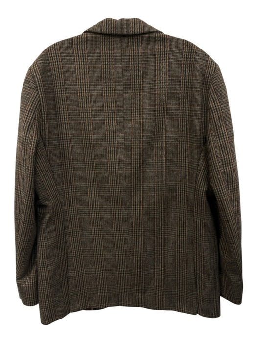 Paisley & Gray Tan & Blue Wool Blend Plaid Peak Lapel 2 Button Men's Blazer Tan & Blue / Est 42