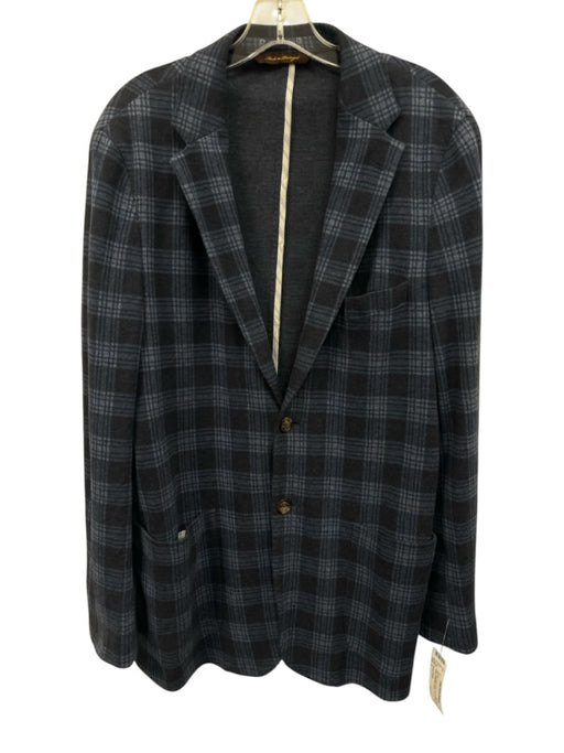 Robert Talbott Blue Wool Blend Plaid Patch Pocket 2 Button Men's Blazer Blue / L