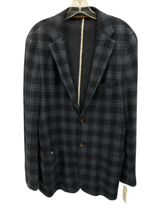 Robert Talbott Blue Wool Blend Plaid Patch Pocket 2 Button Men's Blazer Blue / L