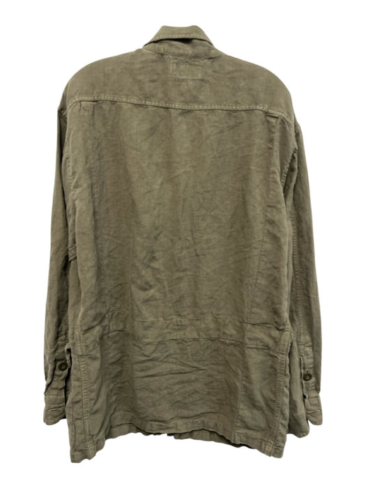 Polo Size L Green Linen Solid Military Button up Men's Jacket Green / L