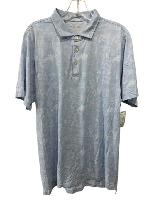 B Draddy Size L Blue Cotton All Over Print Polo Men's Short Sleeve Blue / L