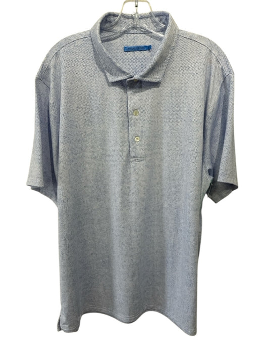 J Mclaughlin Size XL White & Blue Polyester All Over Print Polo Short Sleeve White & Blue / XL