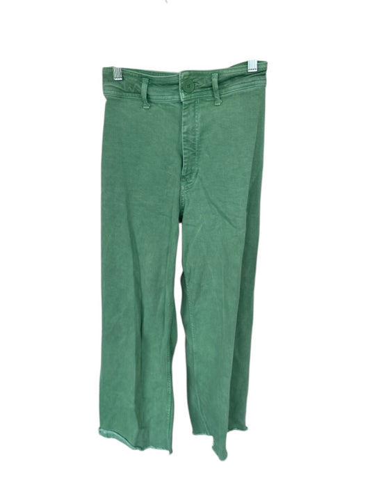 Zara Size 4 Green Cotton Blend High Waist Wide Leg Raw Hem Jeans Green / 4
