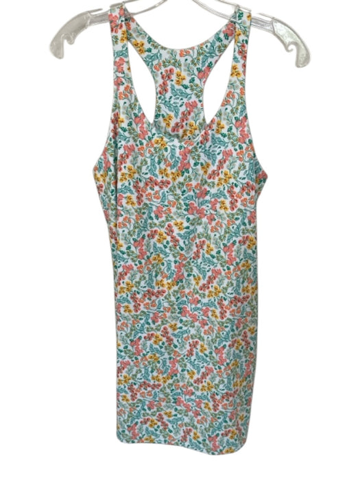 J Crew Size S White Green & Multi Polyester Blend High Neck Razor Back Dress White Green & Multi / S