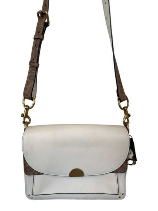 Coach Brown & White Leather Front Flap Crossbody Strap GHW Bag Brown & White / M