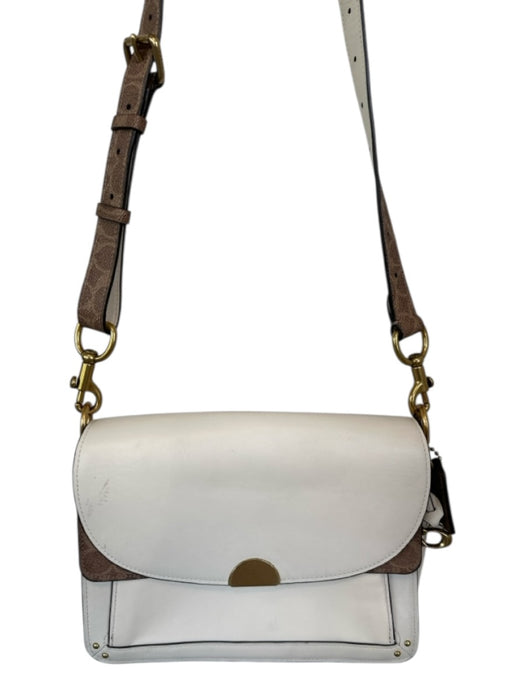 Coach Brown & White Leather Front Flap Crossbody Strap GHW Bag Brown & White / M