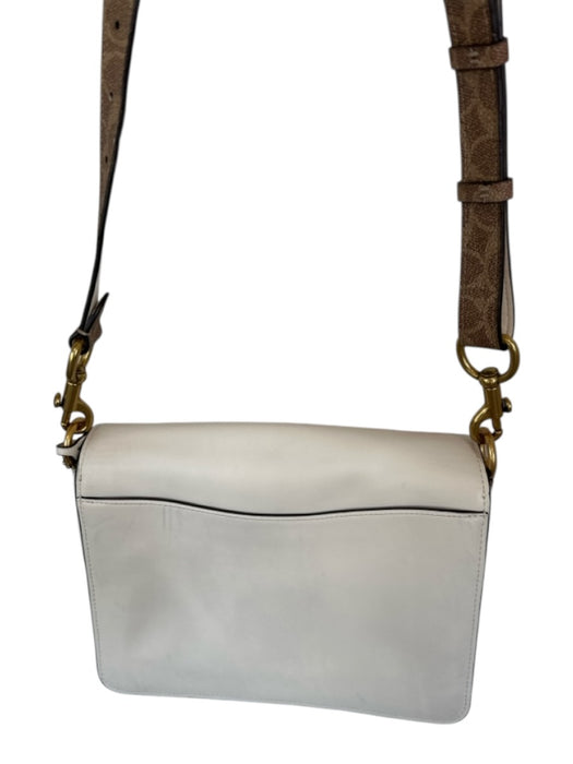 Coach Brown & White Leather Front Flap Crossbody Strap GHW Bag Brown & White / M