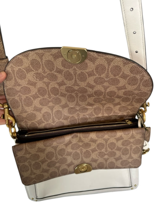 Coach Brown & White Leather Front Flap Crossbody Strap GHW Bag Brown & White / M