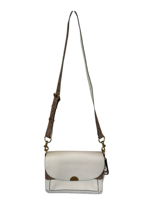 Coach Brown & White Leather Front Flap Crossbody Strap GHW Bag Brown & White / M