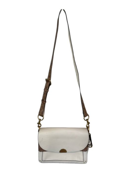 Coach Brown & White Leather Front Flap Crossbody Strap GHW Bag Brown & White / M