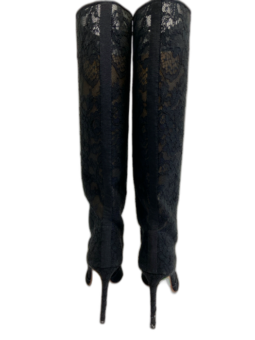 Francesco Russo Shoe Size 39 Black Lace Knee High Stiletto Floral Boots Black / 39