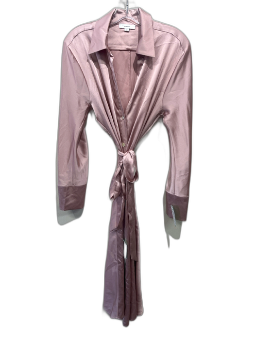 Vince Size S Light Pink Polyester Satin Long Sleeve Button Front Shirt Dress Light Pink / S