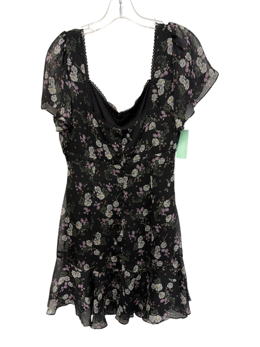 ASTR Size M Black & Multi Polyester Buttons Floral Short Sleeve Dress Black & Multi / M