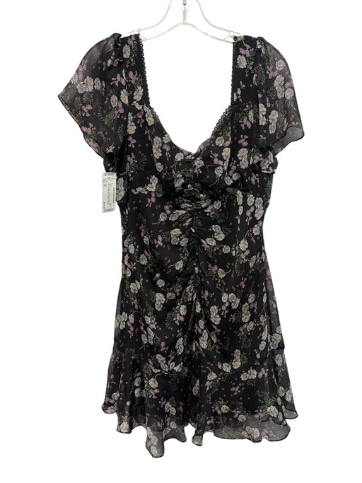 ASTR Size M Black & Multi Polyester Buttons Floral Short Sleeve Dress Black & Multi / M