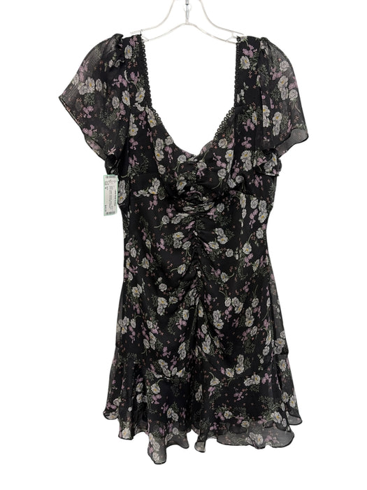 ASTR Size M Black & Multi Polyester Buttons Floral Short Sleeve Dress Black & Multi / M