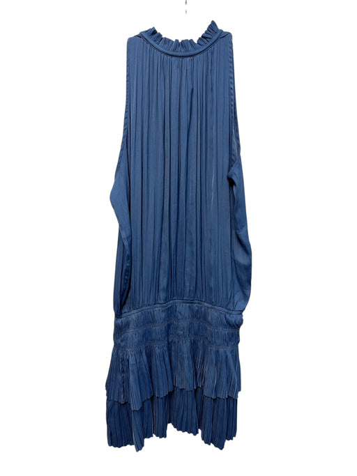 Current Air Size M Blue Polyester Cap Sleeve Split Neck Elastic Waist Dress Blue / M