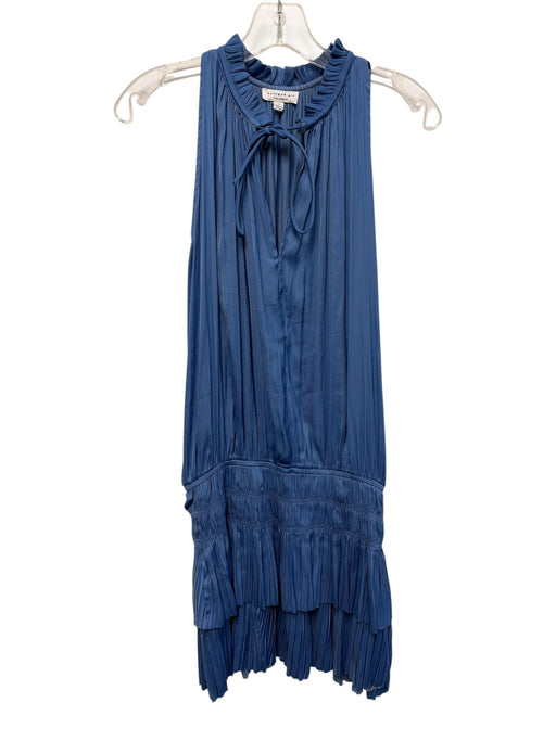 Current Air Size M Blue Polyester Cap Sleeve Split Neck Elastic Waist Dress Blue / M