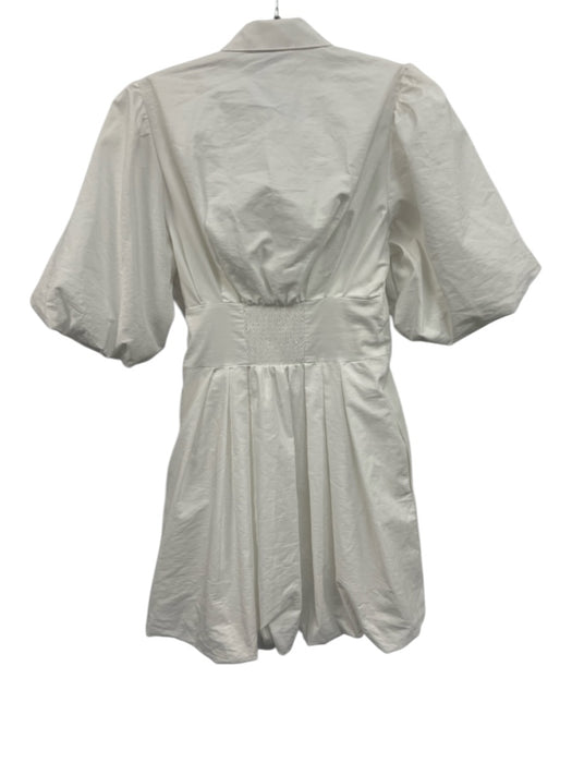 Maeve Size XXS White Cotton Blend 1/4 Button Pintuck Bubble Skirt Dress White / XXS